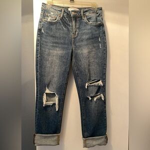 Classic Blue Distressed Straight Leg Jeans